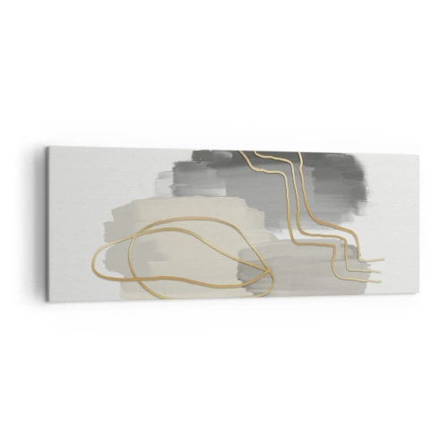 Cuadro sobre lienzo - Impresión de Imagen - Líneas doradas abstractas sobre un fondo gris - 140x50cm - Persistencia y movimiento - Decoración de pared moderna para salón y dormitorio ARTTOR