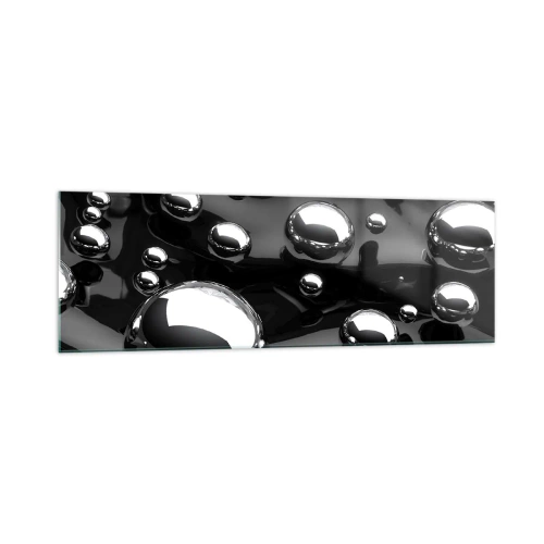 Cuadro sobre vidrio - Impresiones sobre Vidrio - Gotas abstractas sobre una superficie negra - 160x50cm - De las negras profundidades - Decoración de pared moderna para salón y dormitorio ARTTOR