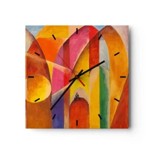 Reloj de pared - Reloj de vidrio - Una composición abstracta llena de formas geométricas coloridas. - 30x30cm - Catedral del sol - Decoración de pared moderna para salón y dormitorio ARTTOR