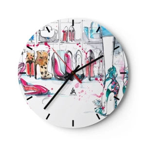 Reloj de pared - Reloj de vidrio - Zapatos de tacón alto con estilo en una elegante tienda de accesorios. - 30x30cm - Ábrete, sésamo - Decoración de pared moderna para salón, cocina y dormitorio ARTTOR