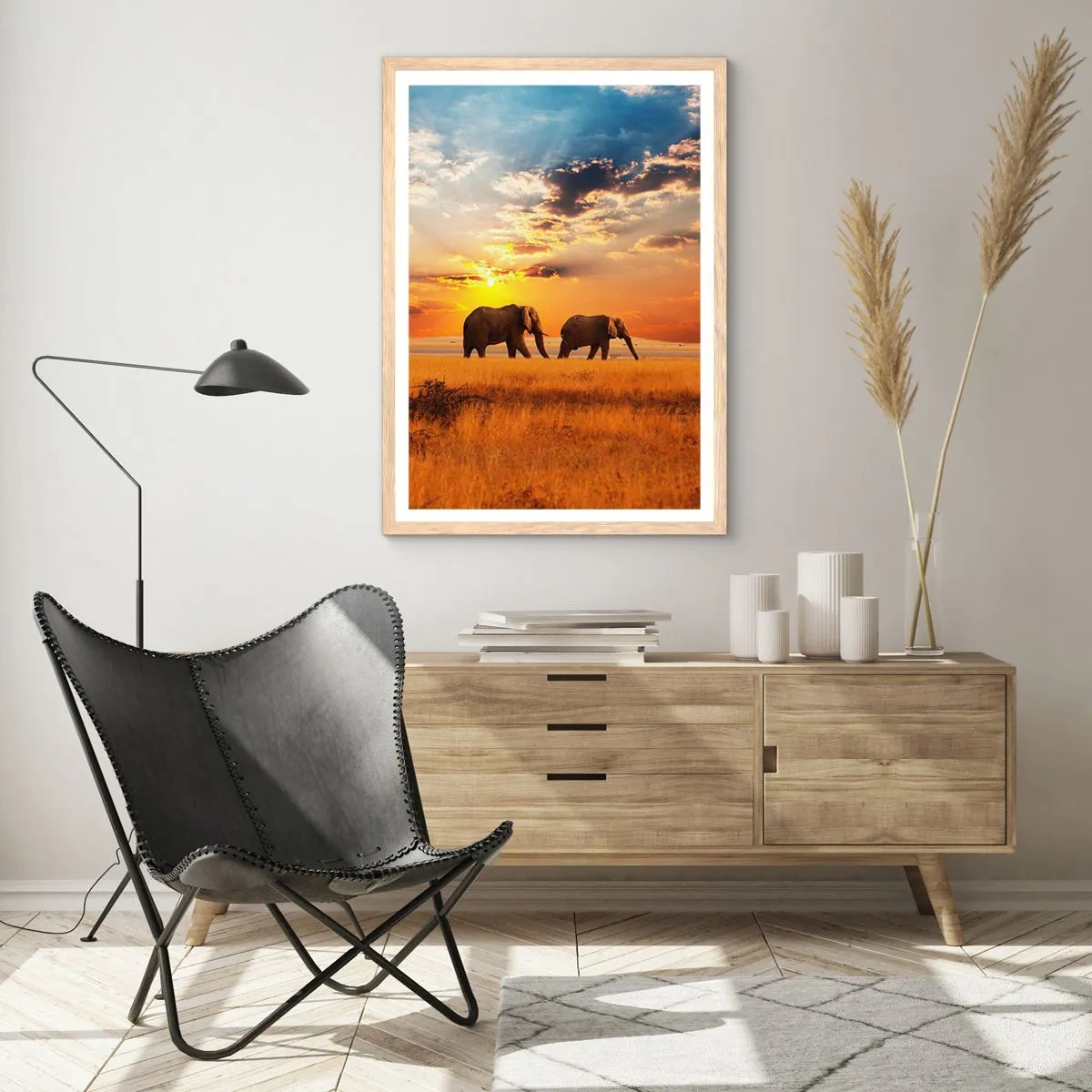 Póster en marco roble claro - Un paseo en familia - 50x70 cm