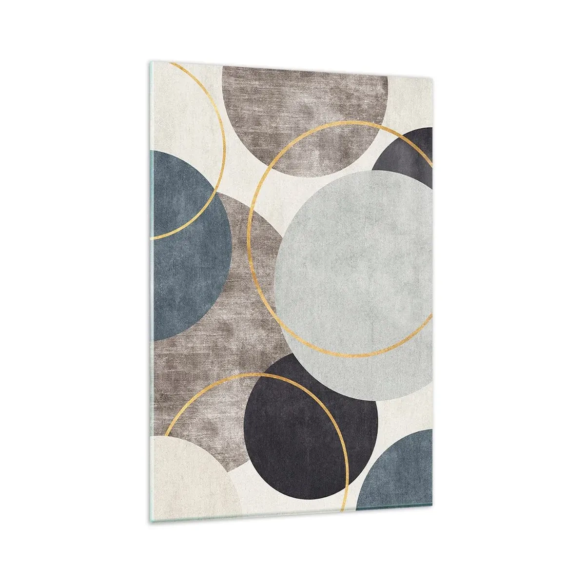 Cuadro sobre vidrio - Impresiones sobre Vidrio - Círculos geométricos en tonos grises, azules y dorados. - 80x120cm - Círculo tras círculo - Decoración de pared moderna para salón y dormitorio ARTTOR