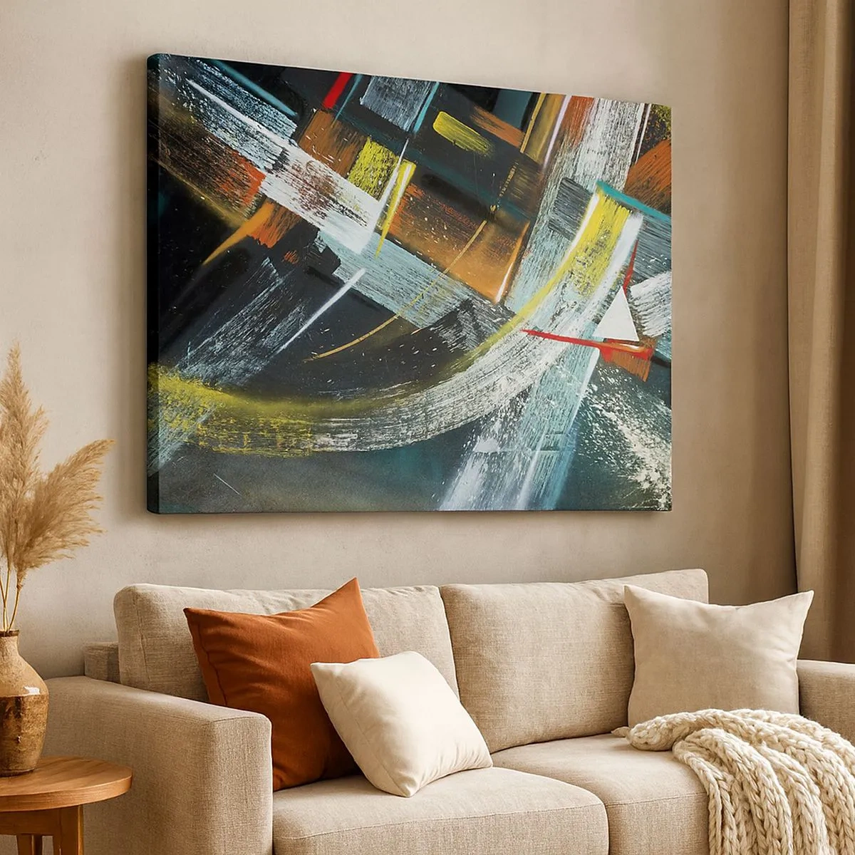 Cuadro sobre lienzo - Impresión de Imagen - Pinceladas abstractas coloridas - 70x50cm - La energía del movimiento - Decoración de pared moderna para salón y dormitorio ARTTOR