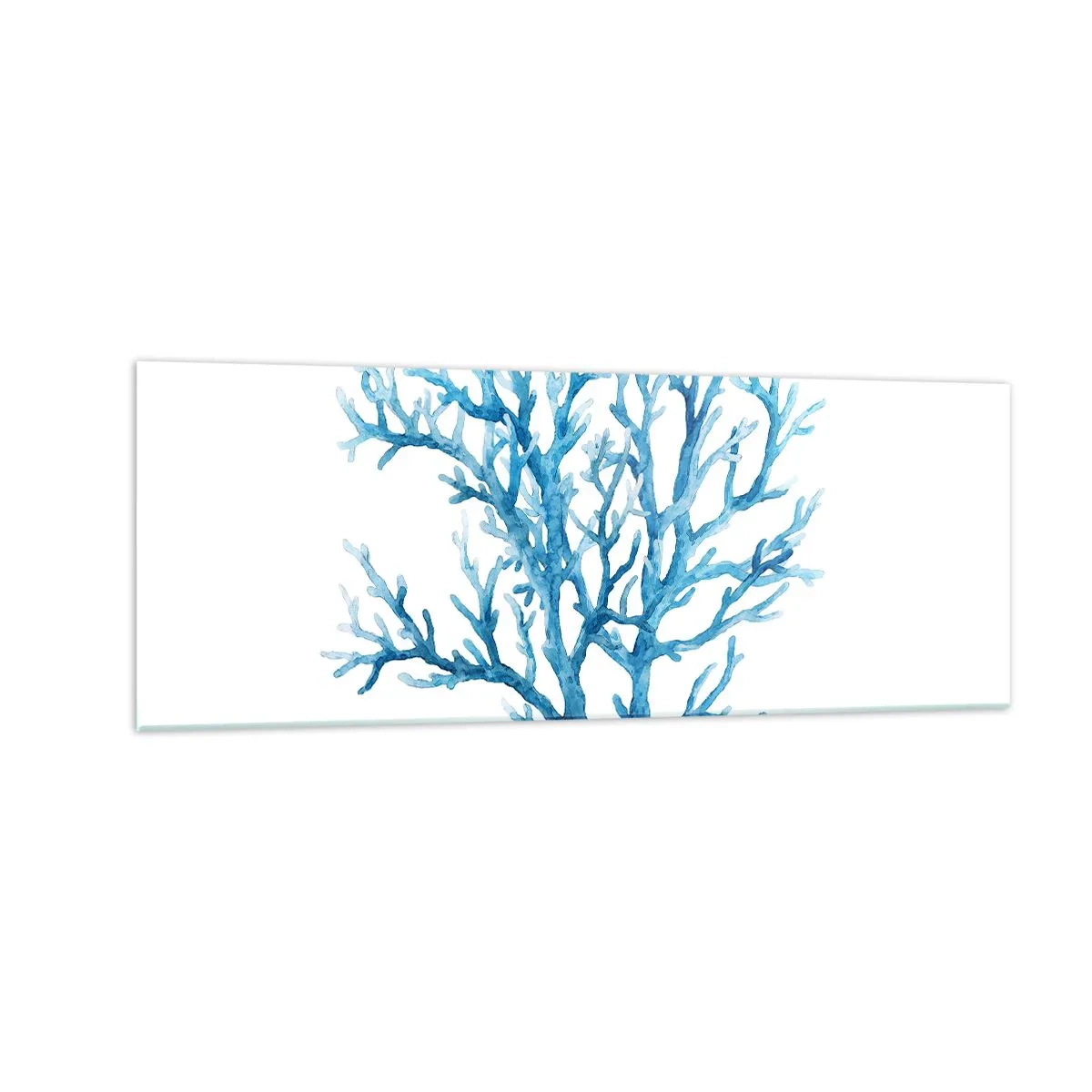 Cuadro sobre vidrio - Impresiones sobre Vidrio - Coral azul sobre fondo blanco con un toque minimalista. - 140x50cm - Filigrana marina - Decoración de pared moderna para salón y dormitorio ARTTOR