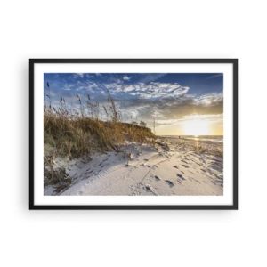 Póster en marco negro - Dunas con hierba y huellas en la arena al atardecer - 70x50cm - Invitación a un paseo - Decoración de pared moderna para salón y dormitorio ARTTOR