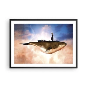 Póster en marco negro - Una escena fantástica de una mujer sobre una ballena entre las nubes. - 70x50cm - Un viaje surrealista - Decoración de pared moderna para salón y dormitorio ARTTOR