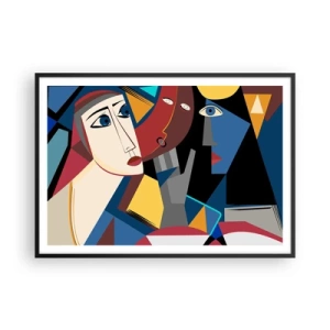 Póster en marco negro - Rostros cubistas en colores intensos - 100x70cm - Conversación cubista - Decoración de pared moderna para salón y dormitorio ARTTOR