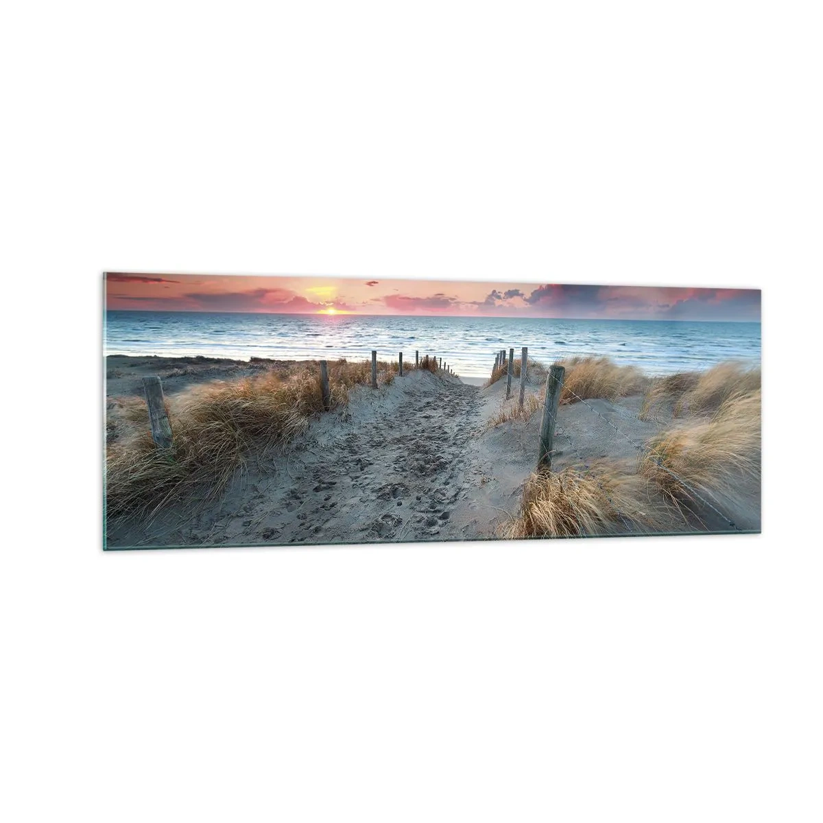 Cuadro sobre vidrio - Impresiones sobre Vidrio - Camino que conduce a la playa al atardecer - 140x50cm - Se derramó un arco iris de luminosidad.... - Decoración de pared moderna para salón y dormitorio ARTTOR