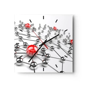 Reloj de pared - Reloj de vidrio - Una red de bolas metálicas con acentos rojos. - 30x30cm - Una red plateada - Decoración de pared moderna para salón y dormitorio ARTTOR