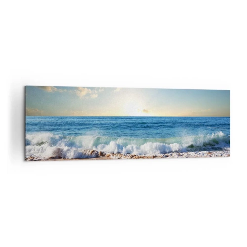 Cuadro sobre lienzo - Impresión de Imagen - Una playa soleada con olas rompiendo en la orilla. - 160x50cm - Movimiento y quietud al mismo tiempo - Decoración de pared moderna para salón y dormitorio ARTTOR