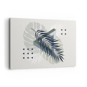 Cuadro sobre lienzo - Impresión de Imagen - Composición geométrica con hojas tropicales en tonos verdes. - 120x80cm - Naturaleza y geometría - Decoración de pared moderna para salón y dormitorio ARTTOR