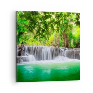 Cuadro sobre lienzo - Impresión de Imagen - Cascada en verde - 70x70 cm