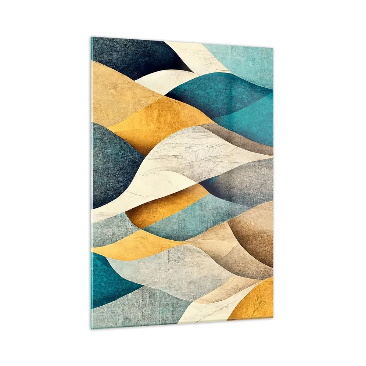 Cuadro sobre vidrio - Impresiones sobre Vidrio - Formas abstractas en tonos amarillos y azules. - 50x70cm - Ritmo y ondulación - Decoración de pared moderna para salón y dormitorio ARTTOR