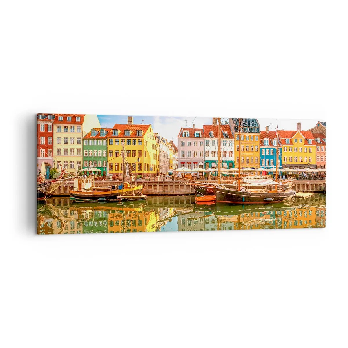 Cuadro sobre lienzo - Impresión de Imagen - Casas coloridas en los canales de Copenhague - 140x50cm - Sobre el agua tan suave como un espejo - Decoración de pared moderna para salón y dormitorio ARTTOR