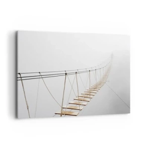 Cuadro sobre lienzo - Impresión de Imagen - Un puente colgante en la niebla desde una perspectiva minimalista - 100x70cm - ¿Adónde le llevará? - Decoración de pared moderna para salón y dormitorio ARTTOR