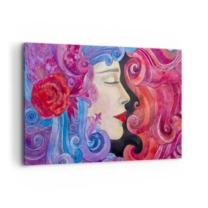 Cuadro sobre lienzo - Impresión de Imagen - Perfil colorido de una mujer en estilo artístico. - 120x80cm - Inspiración en rojo y violeta - Decoración de pared moderna para salón y dormitorio ARTTOR