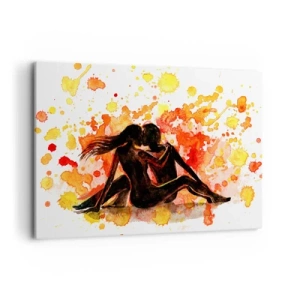 Cuadro sobre lienzo - Impresión de Imagen - Una romántica pintura de acuarela de dos personas en colores cálidos. - 100x70cm - Momento romántico - Decoración de pared moderna para salón y dormitorio ARTTOR