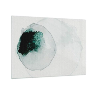 Cuadro sobre vidrio - Impresiones sobre Vidrio - Una forma abstracta que se asemeja a una gota de agua en tonos verdes. - 70x50cm - En una gota de agua - Decoración de pared moderna para salón y dormitorio ARTTOR