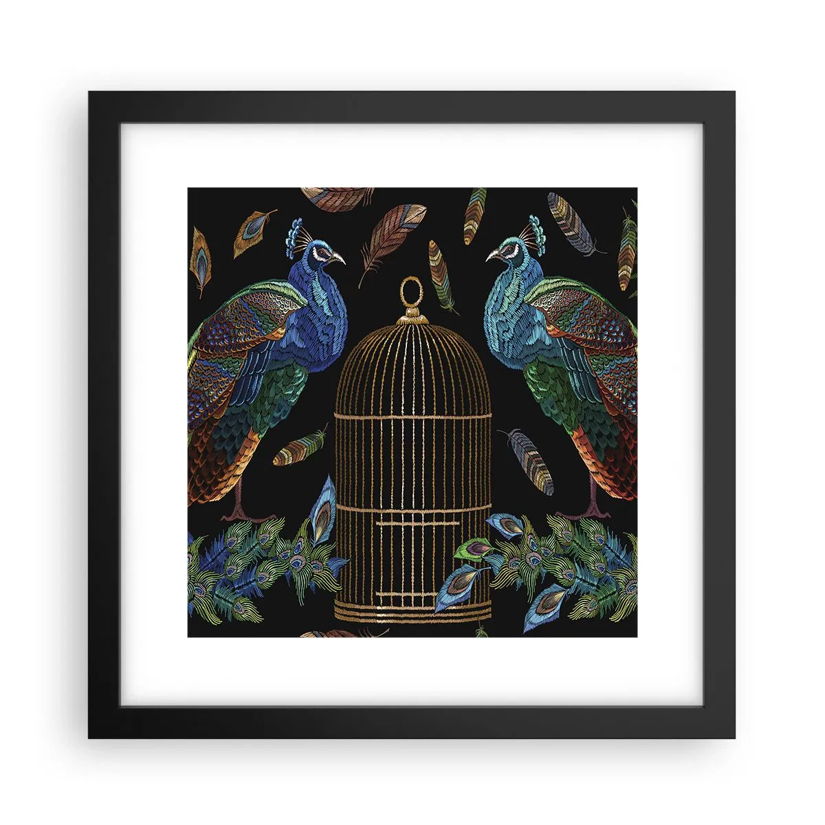 Póster en marco negro - Con plumajes reales - 30x30 cm