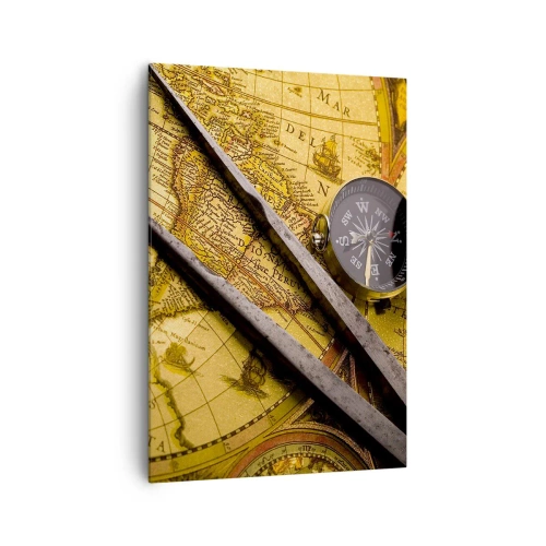Cuadro sobre lienzo - Impresión de Imagen - Un mapa del mundo antiguo con una brújula y un par de brújulas en el fondo. - 70x100cm - ¿Dónde están los tesoros? - Decoración de pared moderna para salón y dormitorio ARTTOR