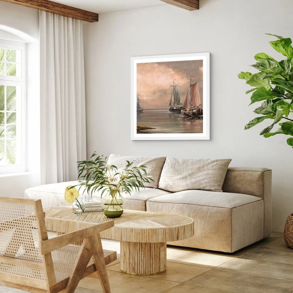 Póster en marco blanco - El regreso de los marineros - 40x40 cm