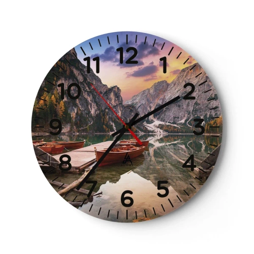 Reloj de pared - Reloj de vidrio - Espejo entre montañas - 30x30 cm
