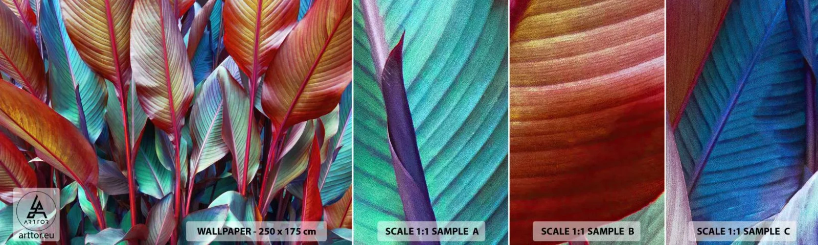 Muestra de fotomural autoadhesivo Deluxe Sticker - Un matorral de colores - Hojas, Botánica, bohemia - 100x30 cm