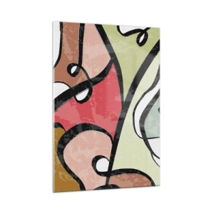 Cuadro sobre vidrio - Impresiones sobre Vidrio - Abstracción colorida con líneas negras. - 50x70cm - Piruetas entre colores - Decoración de pared moderna para salón y dormitorio ARTTOR