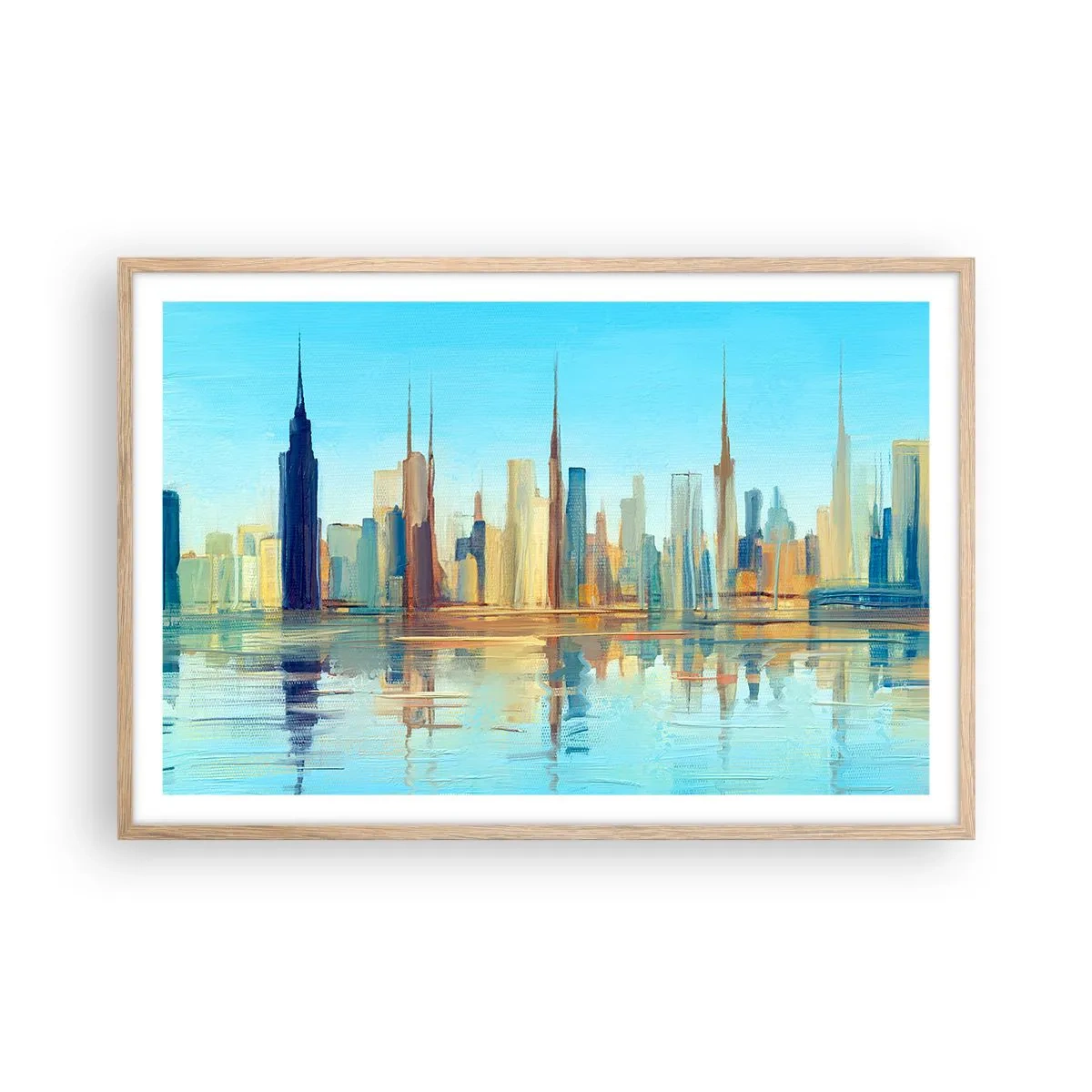 Póster en marco roble claro - Metrópolis soleada - 91x61 cm