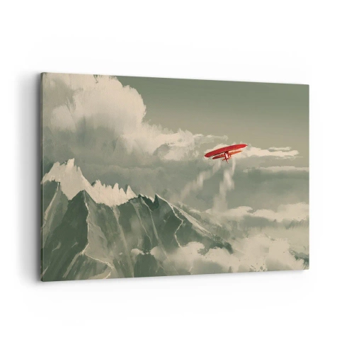 Cuadro sobre lienzo - Impresión de Imagen - Avión rojo sobre montañas nevadas - 120x80cm - Pionero sin miedo - Decoración de pared moderna para salón y dormitorio ARTTOR
