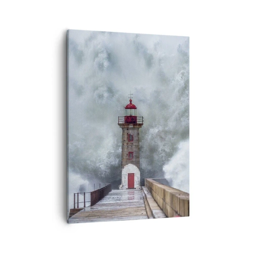 Cuadro sobre lienzo - Impresión de Imagen - Un faro rodeado de olas fuertes - 50x70cm - El rugido de las aguas, la fuerza del viento - Decoración de pared moderna para salón y dormitorio ARTTOR