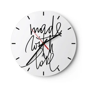 Reloj de pared - Reloj de vidrio - Reloj minimalista con la inscripción 'Hecho con amor' - 30x30cm - La mejor marca - Decoración de pared moderna para salón, cocina y dormitorio ARTTOR