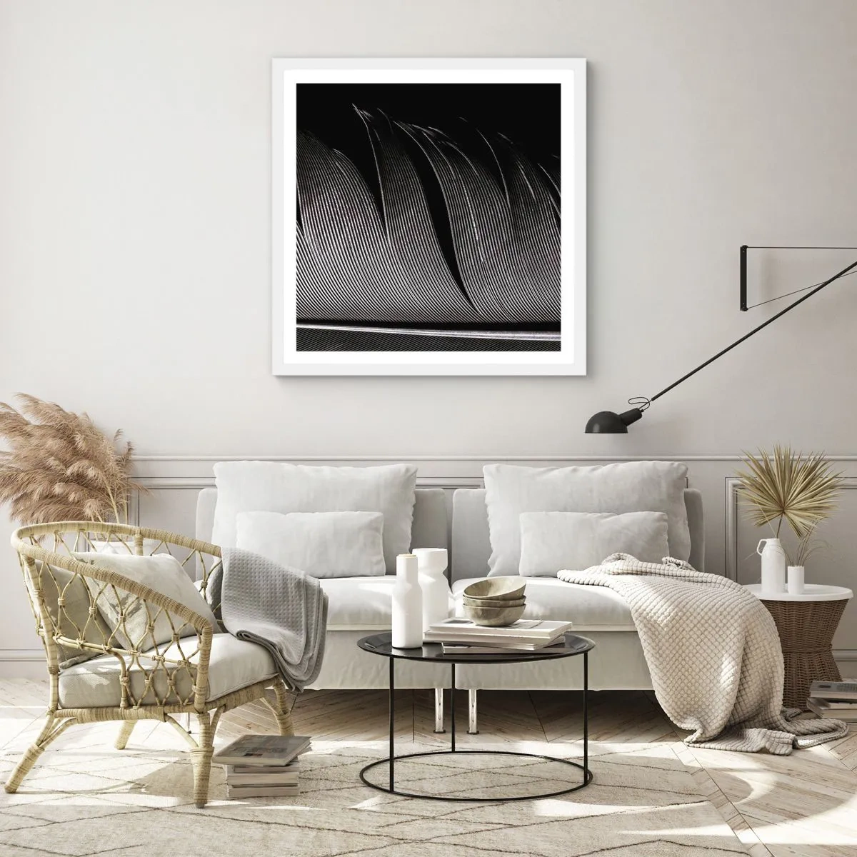 Póster en marco blanco - Pluma - una construcción maravillosa - 40x40 cm