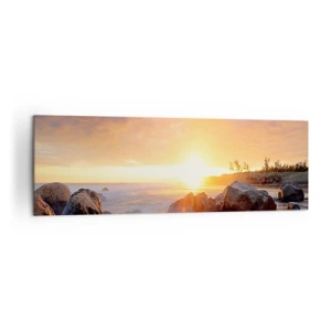 Cuadro sobre lienzo - Impresión de Imagen - Puesta de sol sobre la costa rocosa - 160x50cm - Brisa luminosa del atardecer - Decoración de pared moderna para salón y dormitorio ARTTOR
