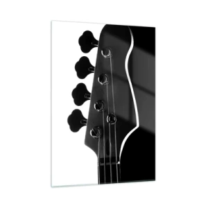 Cuadro sobre vidrio - Impresiones sobre Vidrio - Clavijero de bajo en blanco y negro con sombra - 50x70cm - Silencio musical  - Decoración de pared moderna para salón y dormitorio ARTTOR