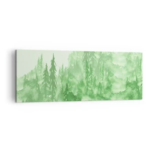 Cuadro sobre lienzo - Impresión de Imagen - Bosque verde en estilo acuarela sobre un fondo claro - 140x50cm - Difuminado con niebla verde - Decoración de pared moderna para salón y dormitorio ARTTOR