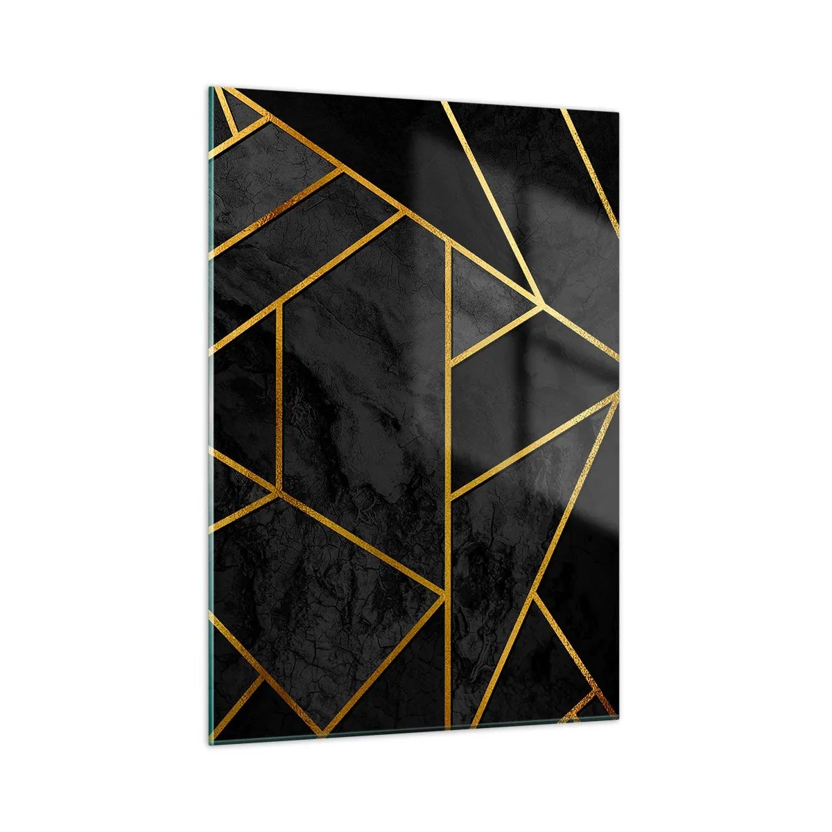 Cuadro sobre vidrio - Impresiones sobre Vidrio - Composición geométrica negra y dorada sobre un fondo de mármol. - 50x70cm - Oscuridad y brillo - Decoración de pared moderna para salón y dormitorio ARTTOR
