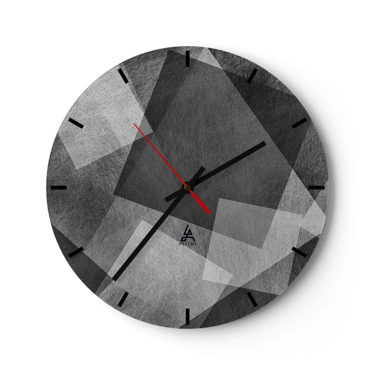 Reloj de pared - Reloj de vidrio - Formas geométricas abstractas en tonos de gris - 30x30cm - Un símbolo eterno de permanencia y orden - Decoración de pared moderna para salón, cocina y dormitorio ARTTOR