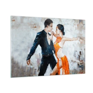 Cuadro sobre vidrio - Impresiones sobre Vidrio - Una pareja bailando en una pose dinámica frente a un fondo de estilo impresionista. - 100x70cm - Dirty dancing - Decoración de pared moderna para salón y dormitorio ARTTOR