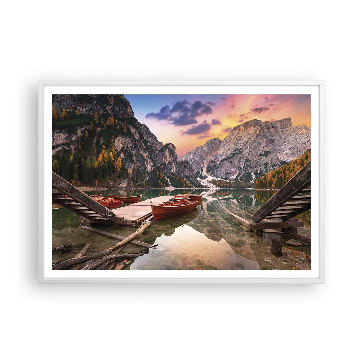 Póster en marco blanco - Espejo entre montañas - 100x70 cm