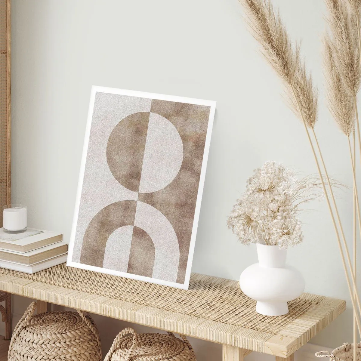 Póster - Abstracción geométrica en cálidos tonos beige. - 50x70cm - Similitudes y diferencias - Decoración de pared moderna para salón y dormitorio ARTTOR