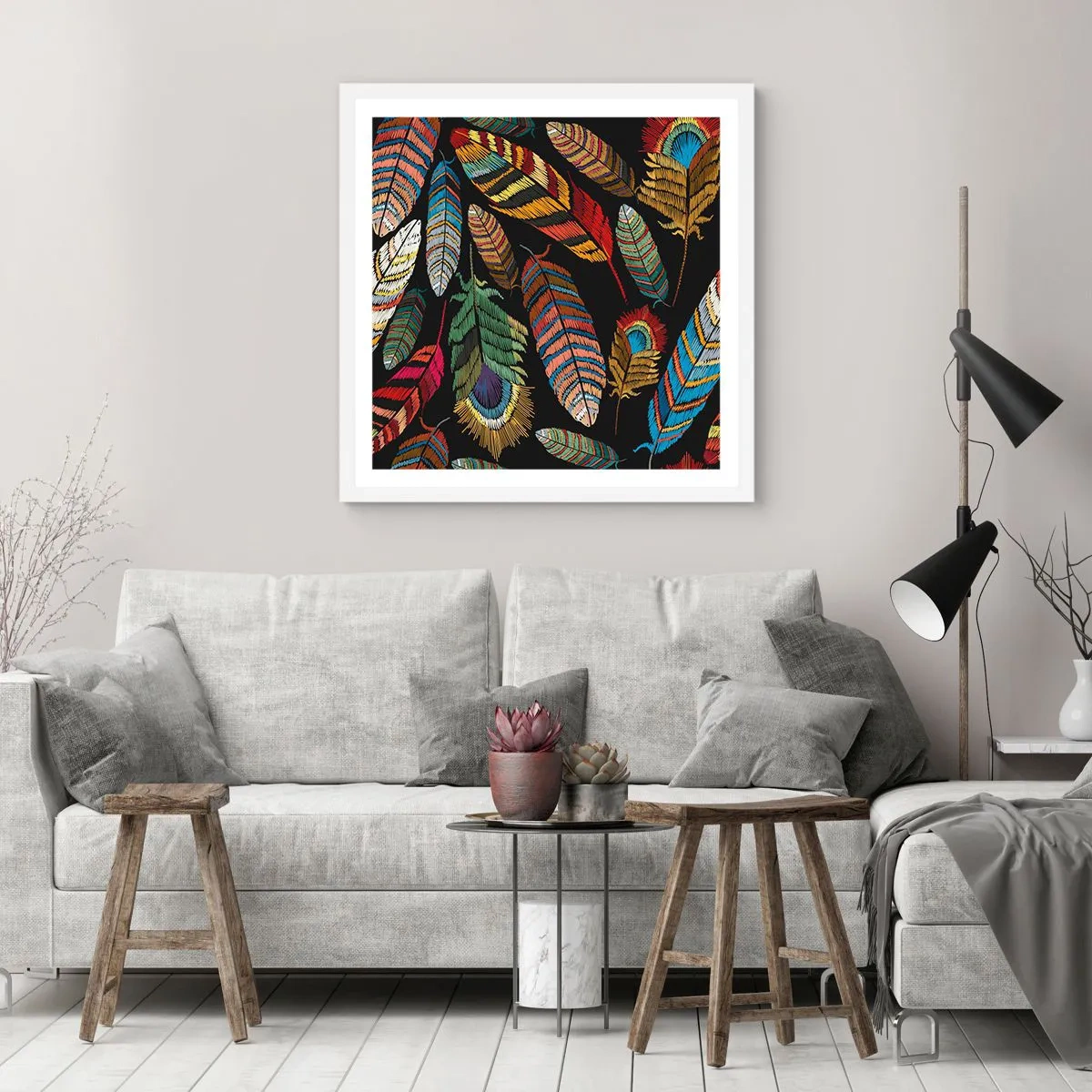 Póster en marco blanco - Carnaval de las aves - 60x60 cm