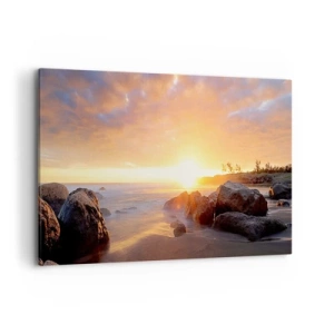 Cuadro sobre lienzo - Impresión de Imagen - Puesta de sol sobre la costa rocosa - 100x70cm - Brisa luminosa del atardecer - Decoración de pared moderna para salón y dormitorio ARTTOR