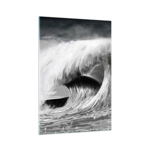 Cuadro sobre vidrio - Impresiones sobre Vidrio - Ola oceánica dramática en monocromo - 70x100cm - La ira del océano - Decoración de pared moderna para salón y dormitorio ARTTOR