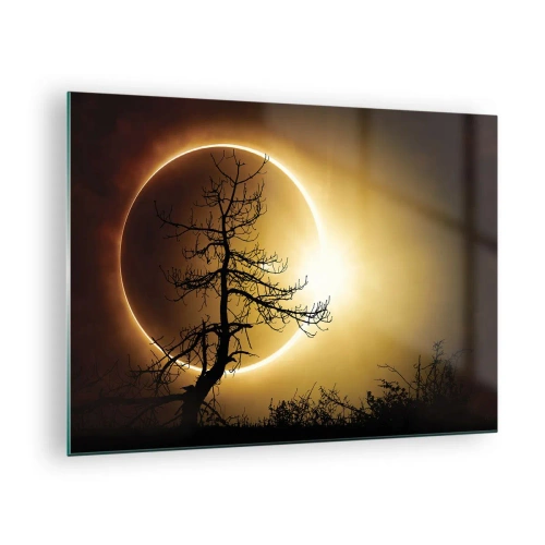 Cuadro sobre vidrio - Impresiones sobre Vidrio - Eclipse solar detrás del árbol. - 70x50cm - Eclipse total - Decoración de pared moderna para salón y dormitorio ARTTOR