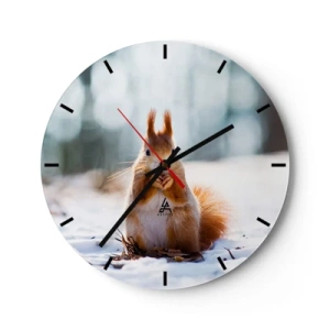 Reloj de pared - Reloj de vidrio - Una ardilla en la nieve en un paisaje invernal. - 30x30cm - ¿Qué estás mirando? - Decoración de pared moderna para salón, cocina y dormitorio ARTTOR