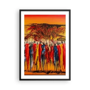 Póster en marco negro - Escena africana abstracta con colores vibrantes. - 50x70cm - Allí, allí, allí van - Decoración de pared moderna para salón y dormitorio ARTTOR