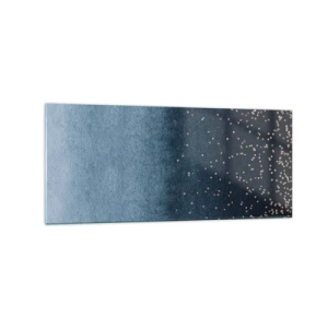 Cuadro sobre vidrio - Impresiones sobre Vidrio - Degradados azules con sutiles acentos dorados - 120x50cm - Composición - fases azules - Decoración de pared moderna para salón y dormitorio ARTTOR