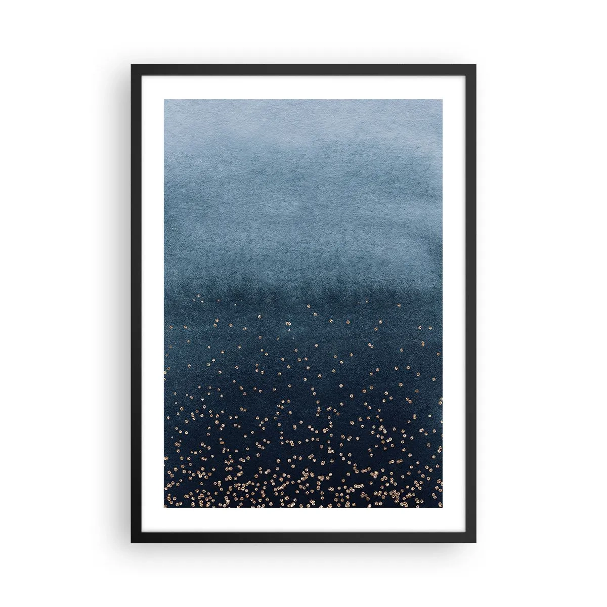 Póster en marco negro - Degradado azul con acentos dorados - 50x70cm - Composición - fases azules - Decoración de pared moderna para salón y dormitorio ARTTOR