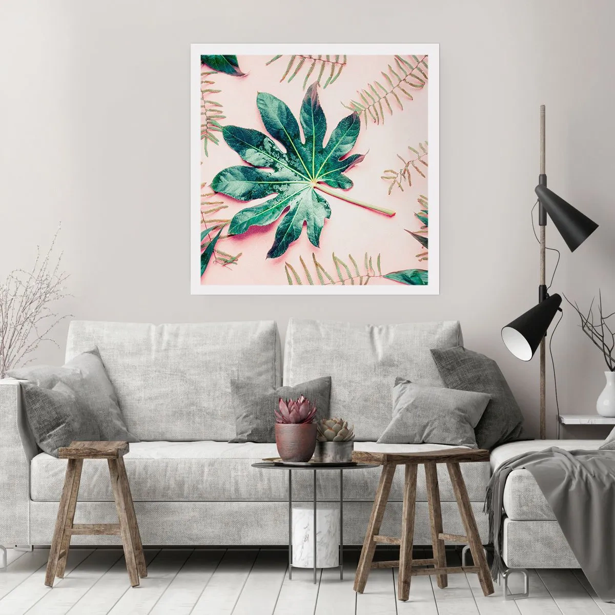 Póster - Estudio de vegetación sobre fondo rosa - 50x50 cm